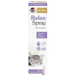 Doppelherz für Tiere Relaxspray für Katzen - Tiergesundheit: Beruhigungsspray mit synthetischen Pheromonen und Baldrian für eine entspannte Atmosphäre bei Katzen in stressigen Situationen.