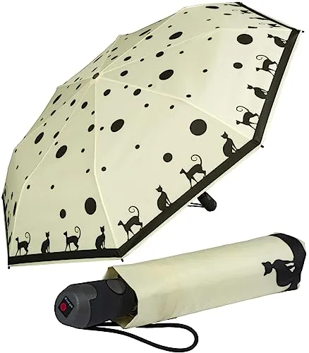 Knirps Damen Taschenschirm E.200 Duomatic - Katzen-Design - Kompakter Taschenschirm für Damen mit Auf-Zu-Automatik, ideal für Regentage. Robuste Verarbeitung und elegantes Katzen-Design vereinen Stil und Funktionalität.
