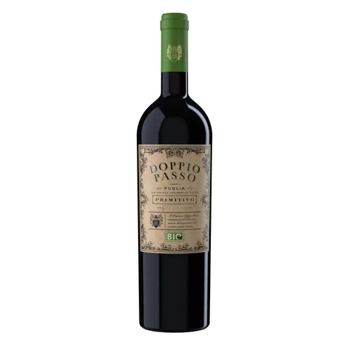 Doppio Passo Primitivo – Bio - Bio-Rotwein aus 100% Primitivo-Trauben mit feiner Restsüße, ideal zu Gemüse-Lasagne und ein Muss für Primitivo-Fans.