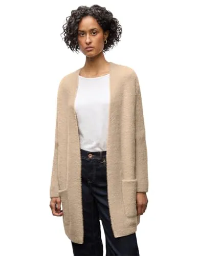 Street One Damen Cardigan 2515401 - Langer Federgarn in Sanded Beige, Größe 46 - Stylischer langer Cardigan aus Federgarn mit aufgesetzten Taschen, ideal für lässige Outfits und gemütliche Tage. Perfekte Passform und vielseitig kombinierbar.