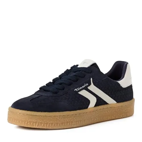 Tamaris Damen Low-Top Sneaker mit Wechselfußbett - Moderne Low-Top Sneaker für Damen, ausgestattet mit einem komfortablen Wechselfußbett und schicker Nieten- und Strass-Steindekoration. Ideal für Freizeit und Business.