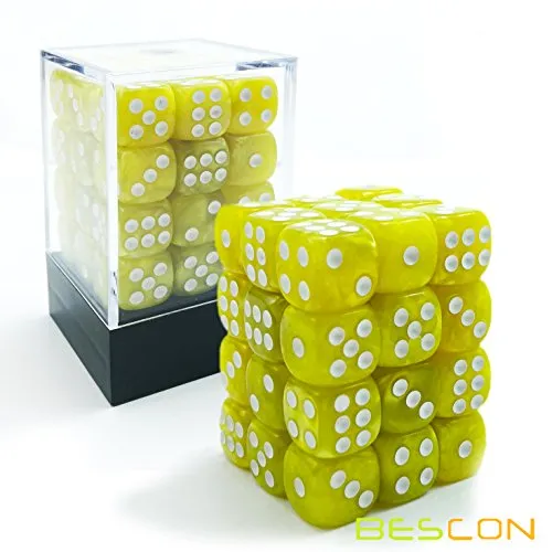 Bescon Würfel w6 12mm 36er Brick Box, 12mm Six Sided Die (36) Block of Dice, Marmor Pearl Yellow