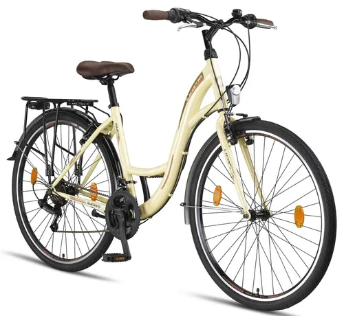 Licorne Bike Stella Premium City Bike - 21 Gang-Schaltung für Damen und Herren (28 Zoll, Beige) - Fahrrad für den Alltag und längere Ausflüge, ausgestattet mit einer hochwertigen Kettenschaltung für optimalen Fahrkomfort und Sicherheit. 85% vormontiert für schnellen Einsatz!
