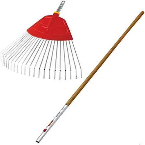 WOLF-Garten Fächerbesen Set mit Holz-Stiel - Laubrechen mit hochwertigem FSC-zertifiziertem Holzstiel, ideal für die mühelose Reinigung von Wegen und festen Böden. Flexibel gehärteter Federstahl sorgt für langlebige Zinken ohne Verbiegen.