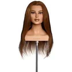 Limage Übungskopf Clare 50 cm mittelblond - Echthaar - Professioneller Übungskopf für Friseur:innen und Stylist:innen, ideal für realistische Trainingsbedingungen. Hochwertiges Echthaar, hitzebeständig und vielseitig einsetzbar.