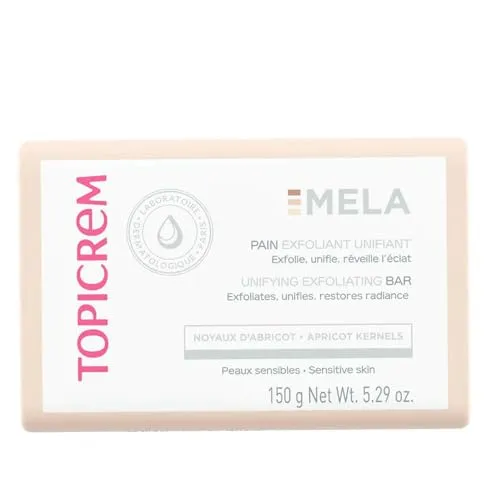 Topicrem - Mela, Peeling-Brot – vereinheitlicht den Teint, Peeling, weckt den Glanz – Olivenöl, Coprah und Aprikosenkernöl – Gesichts- und Körperpflege für empfindliche Haut – 150 g