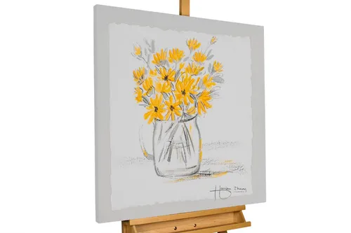 KUNSTLOFT Gemälde Sonnige Blüten 40x40 cm - Ölbilder, 100% handgemalt, lichtbeständig und ideal für eine lebendige Wandgestaltung im Wohnzimmer.