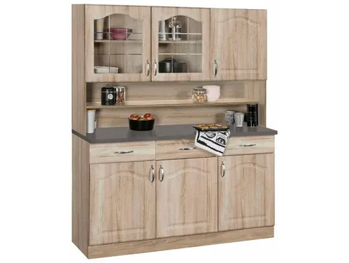 Küchenbuffet WIHO KÜCHEN Linz , braun (front: landhaus eiche, korpus: sonoma eiche, arbeitsplatte: granit grau), B:150cm H:180cm T:50cm, Schränke, 150 cm breit, in Landhaus-Optik, Topseller