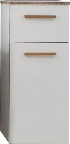 Saphir Unterschrank Quickset 931 Badschrank in Weiß Glanz, 1 Tür, 1 Schublade, 30 cm breit Badezimmer-Unterschrank inkl. Türdämpfer, Holzgriff Eiche