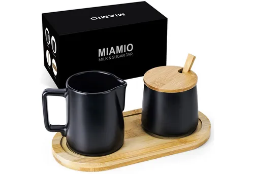 MiaMio Milch- und Zuckerset mit Deckel, Löffel & Milchkännchen - Elegantes Milch- & Zucker-Set in Schwarz, perfekt für stilvolle Kaffeetafeln und sorgt für eine ansprechende Präsentation.