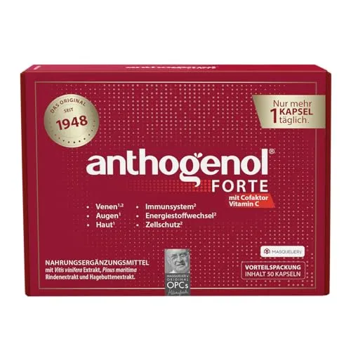 Anthogenol Forte Masquelier Original OPC 50 St - Arzneimittel mit antioxidativen Eigenschaften, fördert die Gesundheit der Blutgefäße und ist rezeptfrei erhältlich.