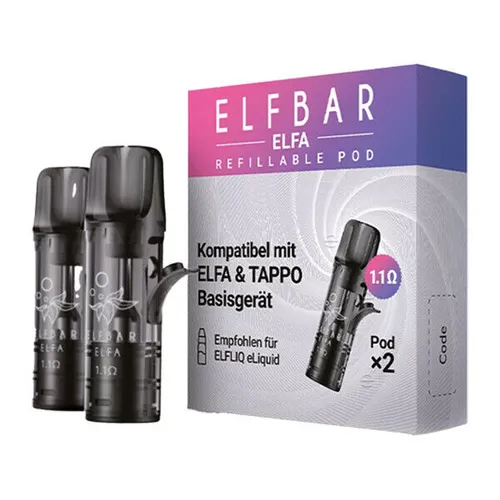 ELFBAR ELFA Leer-Pods, 1.1 Ohm Pack à 2 Pods mit je 2ml Tank
