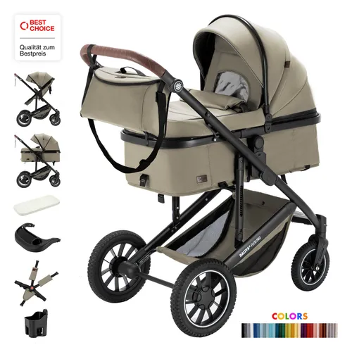 Daliya® Kombi-Kinderwagen FLEXI-PRO M 2in1 - 2in1 Kinderwagen & Buggy mit einhändig abnehmbarer Wanne, ideal für Reisen. Ausgestattet mit stoßdämpfenden Gummireifen und UV 50+ Schutz für höchsten Komfort.