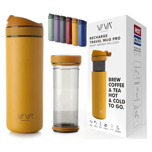 VIVA Scandinavia V82052 Recharge Pro Reisebecher - Thermobehälter mit All-in-One-Design: Becher, Teekanne, Kaffeepresse und mehr – hält Getränke bis zu 6 Stunden heiß und 12 Stunden kalt. Perfekt für Teeliebhaber und unterwegs.