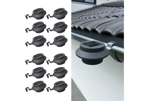 Hossi’s Wholesale Dachrinnen Solarleuchten - Anthrazit, 12 Stück - Wegeleuchten mit automatischem Lichtsensor, 6-7 Stunden Leuchtdauer & eleganter RAL 7016 Anthrazitfarbe. Ideal für sichere und stilvolle Außenbeleuchtung.