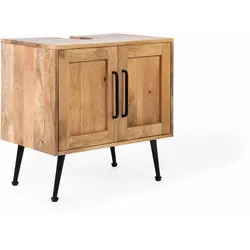 Carla&Marge Riffelution Waschbeckenunterschrank aus Mangoholz und Eisen - Schwarz - Stylischer Waschbeckenunterschrank aus warmem Mangoholz und robustem Eisen. Mit 65 cm Breite bietet er praktischen Stauraum für Handtücher und Pflegeprodukte. Ideal für moderne und rustikale Badezimmer.