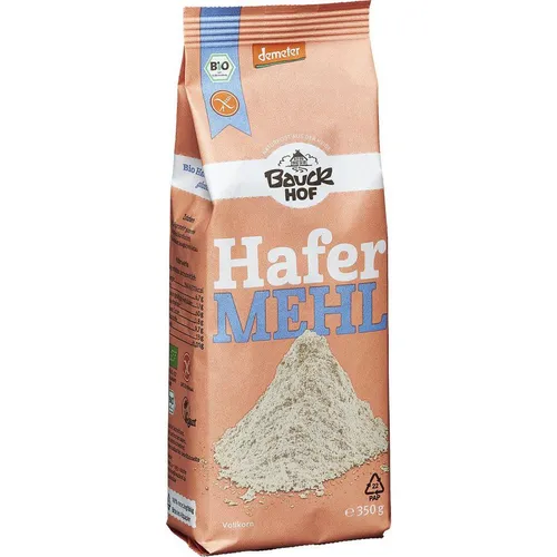 Bauckhof Hafermehl Vollkorn glutenfrei - Hochwertiges Hafervollkornmehl, ideal für Kekse, Kuchen und Brote. Verleiht Ihren Backwaren eine feine, nussige Note und sorgt für eine angenehme Saftigkeit. Glutenfrei und vielseitig einsetzbar.