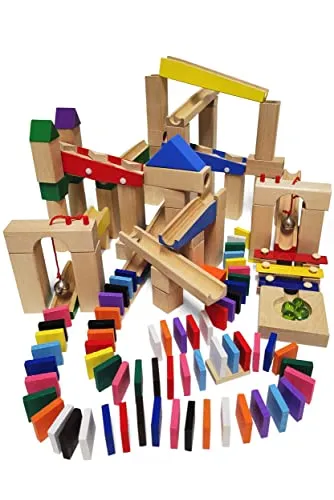 Calmado Kugelbahn Dominosteine Set - Kugelbahnen, hochwertiges Holzspielzeug mit praktischer Tasche, fördert die Kreativität und Motorik von Kindern ab 3 Jahren.