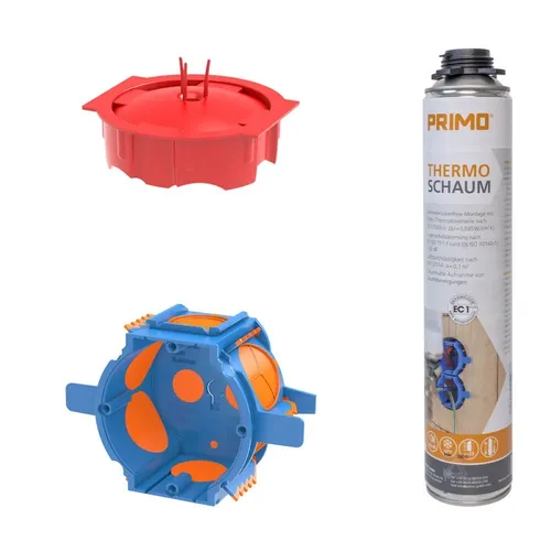 Primo Thermodosen-Set P924 IP20 blau - Leitungs- & Kabelverbinder, ideal für Unterputzmontage mit 4 Befestigungslaschen und Dichtmembran für zuverlässigen Schutz.