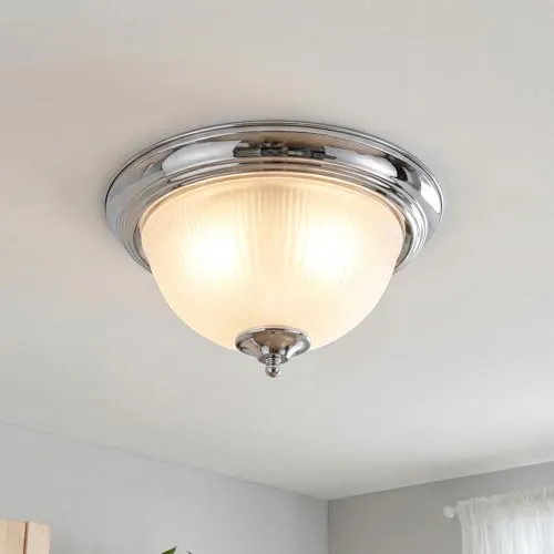 Licht-Erlebnisse Deckenlampe Glas Metall in Chrom - Stilvolle 2-flammige Deckenleuchte für Bad, Küche und Esszimmer mit IP44 Spritzschutz; dimmbar und individuelle Leuchtmittelwahl für gemütliches Licht.