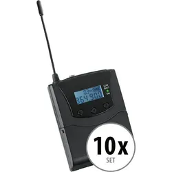 Pronomic Silent Guide V2 SDR-BP30 Bodypack-Receiver 10x Set - 10er Set Stereo Funk-Empfänger mit Gürtelclip, ideal für Veranstaltungen. Beleuchtetes Display für einfache Kanalwahl, lange Batterielaufzeit von ca. 24 Stunden.