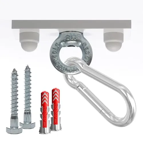 Yourkon | Boxsack & Deckenhalterung | 8mm massiver Stahl | weiß gepulvert | für Boxsäcke & mehr | Ideal als Aufhängung für Hängesessel, Yogatuch und Sonnensegel Befestigung usw. | bis 140kg