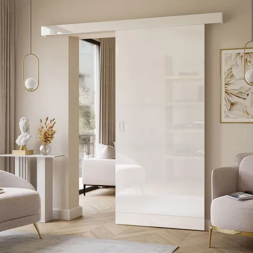 YORK GLOSSY Schiebetür Weiß hochglanz - Elegante Schiebetür in Weiß hochglanz, vielseitig einsetzbar für jeden Raum. Ideal zur flexiblen Raumtrennung und Anpassung an Ihre Einrichtung. Maße: 96x205 cm, mit hochwertigem LAGUNA-Lagerschiebesystem.