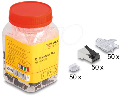DELOCK 66906 - RJ45 Modularer Stecker Cat.6, mit robuster Rastnase, 50 Stück