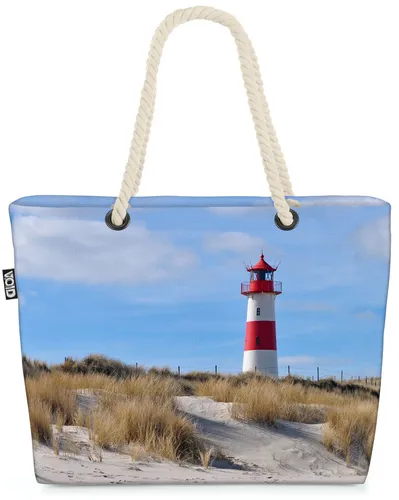 Leuchtturm Sylt Strandtasche – Faltbare Beach Bag - Geräumige Strandtasche für Damen mit 36 Litern Volumen, schmutzabweisend und wasserabstoßend. Ideal für Freizeit, Reisen und den Urlaub an der Nordsee.