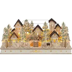 Saico LED-Weihnachtsdorf mit geschnitzten Figuren - 52 cm - LED-Figuren, handgeschnitzte Holzfiguren, warmweiß beleuchtet für eine festliche Atmosphäre in Ihrem Zuhause.
