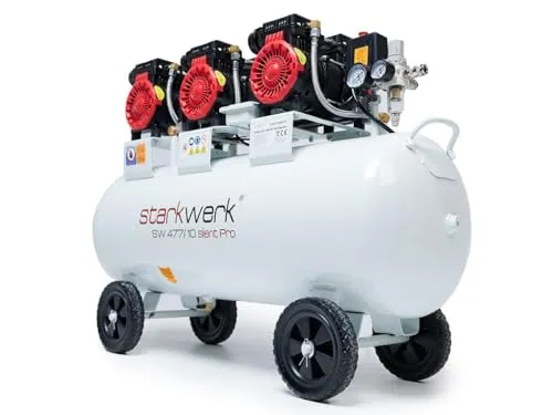 Starkwerk Flüsterkompressor 10 Bar – Leiser Druckluftkompressor mit Wasserabscheider - Kompressoren – Mit nur 69 dB extrem leise, ideal für Arbeiten ohne Lärmbelästigung. Ölfrei und mit Wasserabscheider für trockene Druckluft, robust und mobil!