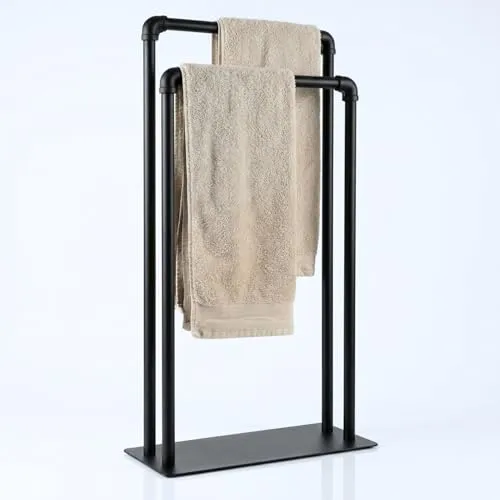 Libaro Handtuchständer PALERMO freistehend, schwarz matt - Eleganter Handtuchständer für das Badezimmer, freistehend und ohne Bohren, mit 2 Armen für mehr Komfort und flexibler Platzierung.