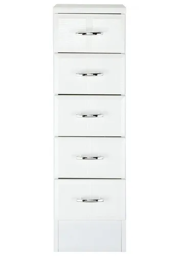Unterschrank WELLTIME "Rallye" – Modern und Funktional - Bad-Kommode mit wechselbarem Türanschlag, 5 Schubladen und stilvollem Design in Weiß für individuelles Badezimmer-Feeling.