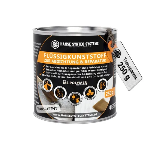 Hanse Syntec Systems Dichtstoff Premium Flüssigkunststoff TRANSPARENT - Spachtelmassen für außen, 100% transparent, sehr ökologisch und ideal für Holz, Beton und Metall – Gebrauchsfertig und kein Vergilben!