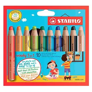 Stabilo Woody 3in1 Buntstift 10er-Pack in Rot - Vielseitige Farbstifte für kreatives Malen, Zeichnen und Wasserfarben!