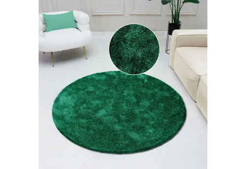Bruno Banani Hochflor-Teppich Dana, rund - Runder Hochflor-Teppich, 140 cm Durchmesser, 30 mm Höhe, weich und kuschelig aus pflegeleichter Mikrofaser, perfekt für Wohnzimmer, Schlafzimmer oder Esszimmer in stilvollem dunkelgrün.