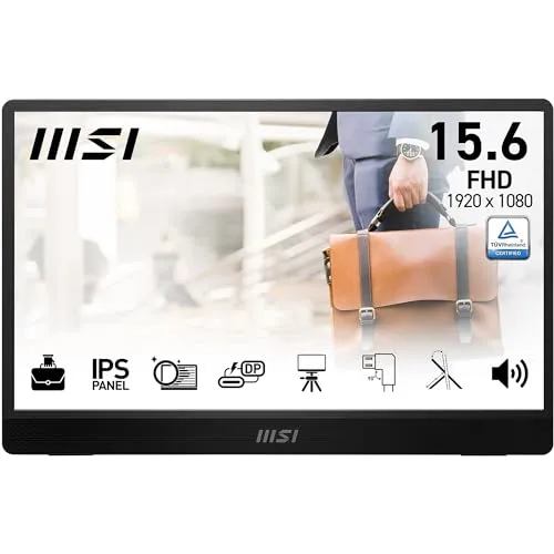 MSI PRO MP161 E2U - 15,6 Zoll Full HD Portabler Monitor - Monitore mit 1920x1080 IPS-Display, augenschonend und ideal für unterwegs. Flexibles Design mit Kickstand für optimalen Einsatz.