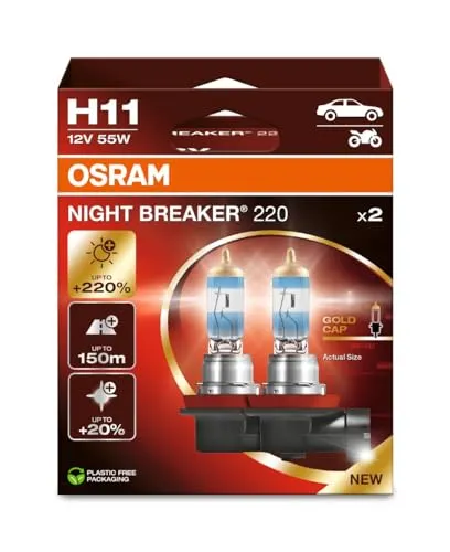 OSRAM NIGHT BREAKER 220 H11 - 220% mehr Helligkeit, Halogen-Scheinwerferlampe für bessere Fahrsicherheit und Sichtbarkeit