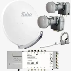 Fuba DAA 850 W Satellitenschüssel Komplettset - 12 Teilnehmer, 2 Satelliten - Hochwertige Fuba Satellitenanlage für bis zu 12 Teilnehmer. Optimaler Empfang von Astra und Hotbird mit hervorragender Signalqualität und Schlechtwetterreserve. Ideal für digitales Fernsehen und UHD-Streaming.