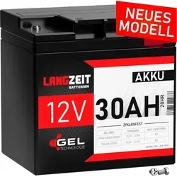 Langzeit Gel Akku 12V 30Ah Blei Akku - Zubehör für Elektrowerkzeug mit hoher Zyklenfestigkeit: Über 1800 Lade-Entladezyklen und wartungsfrei, ideal für energieintensive Anwendungen wie Solar oder Notstrom.