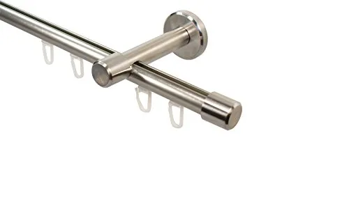 iso-design Gardinenstange Innenlauf 1-läufig 16 mm Edelstahl - Einzelfensterstangen mit 16 mm Durchmesser, ideal für müheloses Verschieben der Vorhänge dank Innenlauf-Design und Wandmontage. Komplettset inklusive Halterungen und Gleitern.
