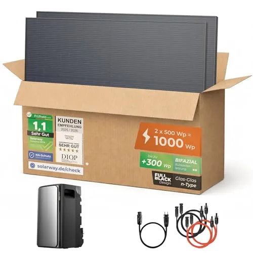 Solarway® 1000Wp / 800W Balkonkraftwerk mit EcoFlow Stream Max - Netzgebundene Photovoltaikanlagen mit 1,9 kWh Speicher, optimiert für einfache Verwaltung über die EcoFlow App und bis zu 2 Panels für maximale Energieerzeugung.
