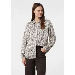 Comma Satinierte Hemdbluse mit All-Over-Print - Elegante Satinbluse mit stylischem Allovermuster, Hemdkragen und praktischen Gummibündchen an den Ärmeln – ideal für modische Auftritte.