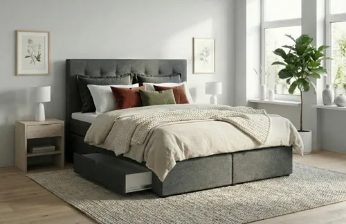 Tesla Dreams Boxspringbett Ankona mit 2 Schubladen – 7-Zonen Taschenfederkernmatratze H2/H3 (inkl. Topper, Luxus Schlafgefühl)