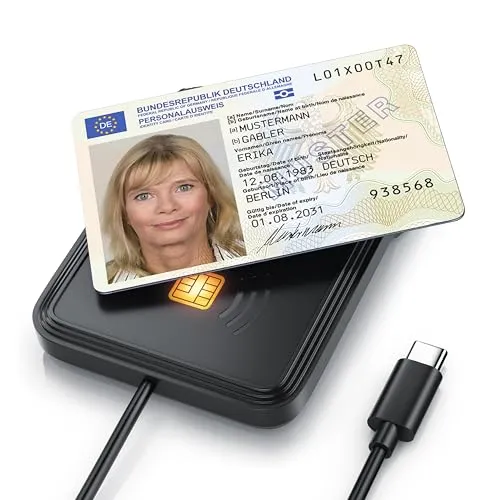 CSL USB C Chipkartenleser mit NFC - Externe Kartenlesegeräte, vielseitig einsetzbar für kontaktlose Verifizierung mit NFC-Technologie – ideal für Personalausweis und Bankkarten, Plug & Play, keine Treiberinstallation notwendig.