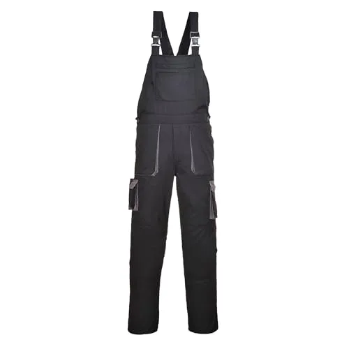 Portwest Texo Kontrast Latzhose TX12 - Schwarz M - Arbeits- & Schutzkleidung mit hohem Baumwollanteil für maximalen Komfort, 10 Taschen für optimalen Stauraum und 40+ UPF Schutz gegen UV-Strahlen.