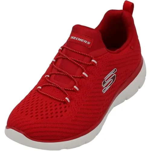 Skechers Damen Summits Fast Attraction Sneakers, Rote Mesh-Schuhe mit Bungee-Schnürung - Damen-Sneaker mit nahezu nahtlosem, weichem Obermaterial aus Strick-Mesh, ideal für sportliche Aktivitäten und bequemes Hineinschlüpfen.