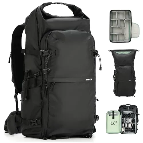 TARION Kamerarucksack Rolltop Wasserdicht Fotorucksack: 35L Professionelle Fotografie Kameratasche mit 16 Zoll Laptopfach Seitlicher Zugang für Reise DSLR Drones XProber