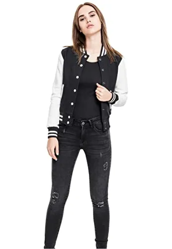 Urban Classics Damen Sweatjacke - Stilvolle Collegejacke in Schwarz - Funktionsjacken mit angenehmem Sweat-Material und modischen Kontrast-Einsätzen, ideal für laue Sommernächte und sportliche Outfits.