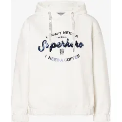 Hoodie mit Schriften von MORE & MORE - Das super-softe Sweatshirt mit dunkelblauer Pailletten-Schrift überzeugt durch seinen vielseitigen Style und passt perfekt zu verschiedenen Outfits.